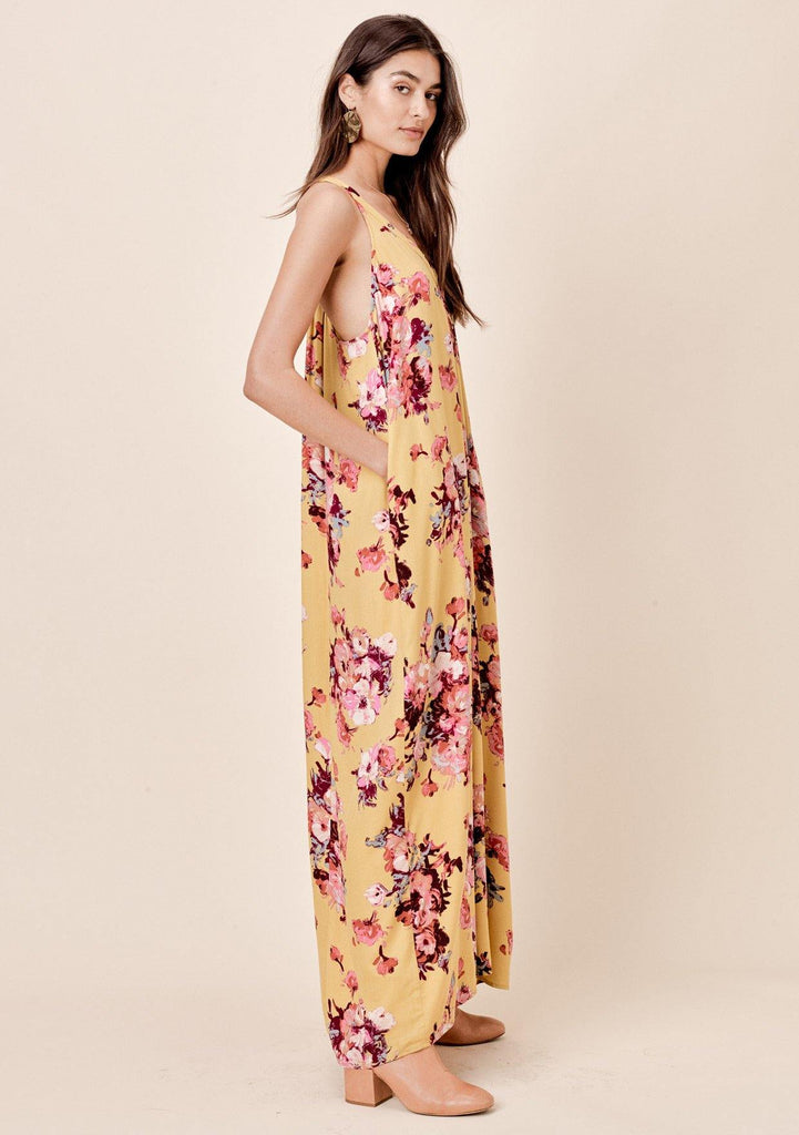 Yellow Floral Maxi Dress with Pockets ...